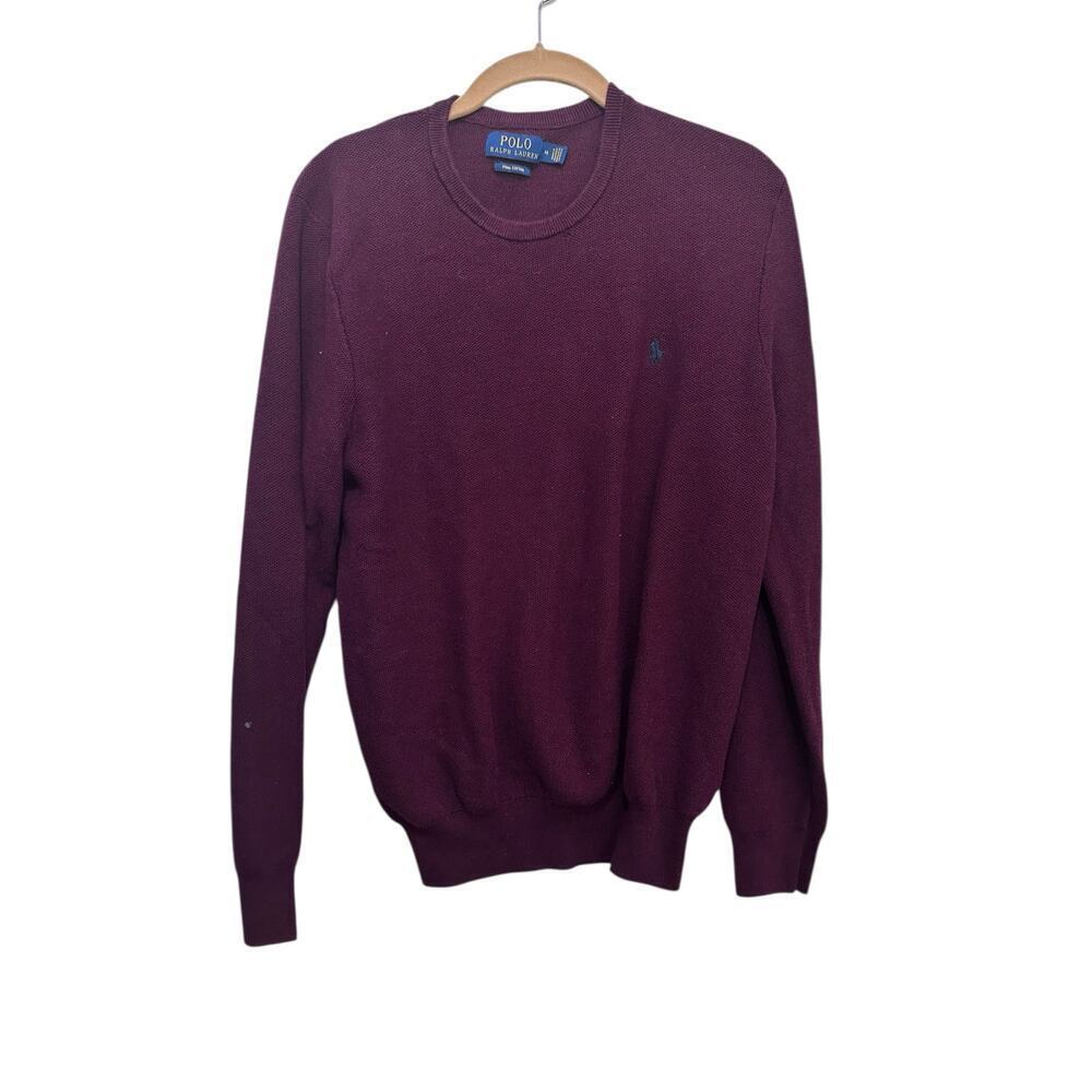 Vintage Polo Ralph Lauren Men's Burgundy 100% Cotton Crew Neck Sweater Size M